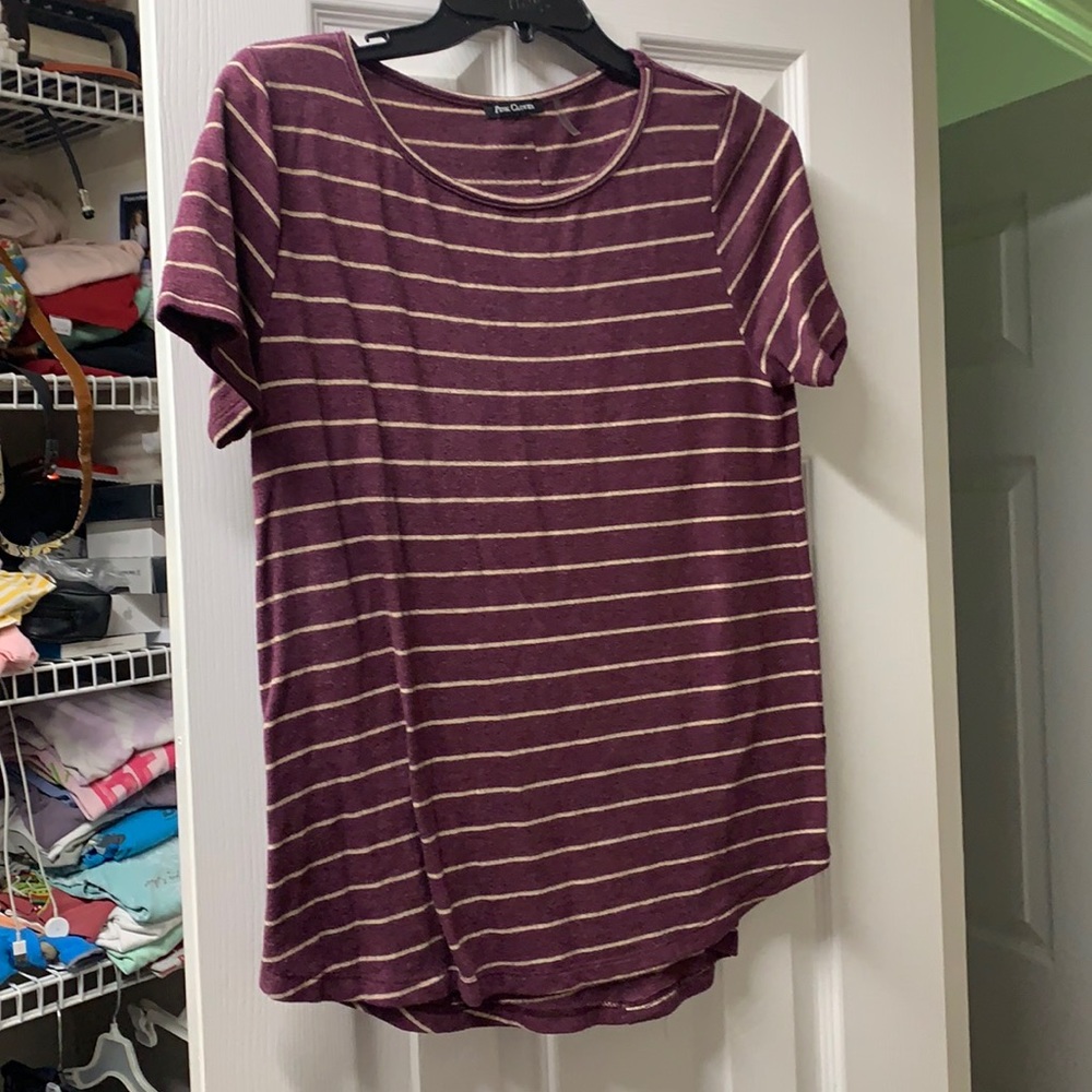 Burgundy and tan striped blouse